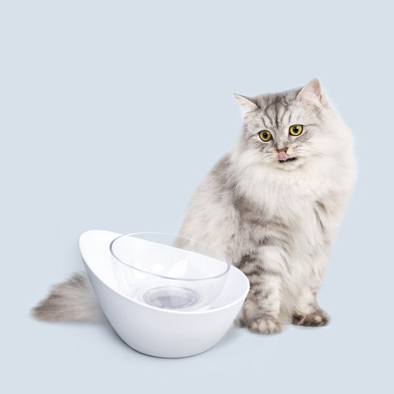 浅い猫の食器碗と広い猫の食器皿 滑らない猫の食器碗