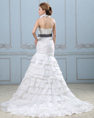 セクシー オープン 背面 層付き 結婚服 ベルト 腰を下げ 女性 結婚服